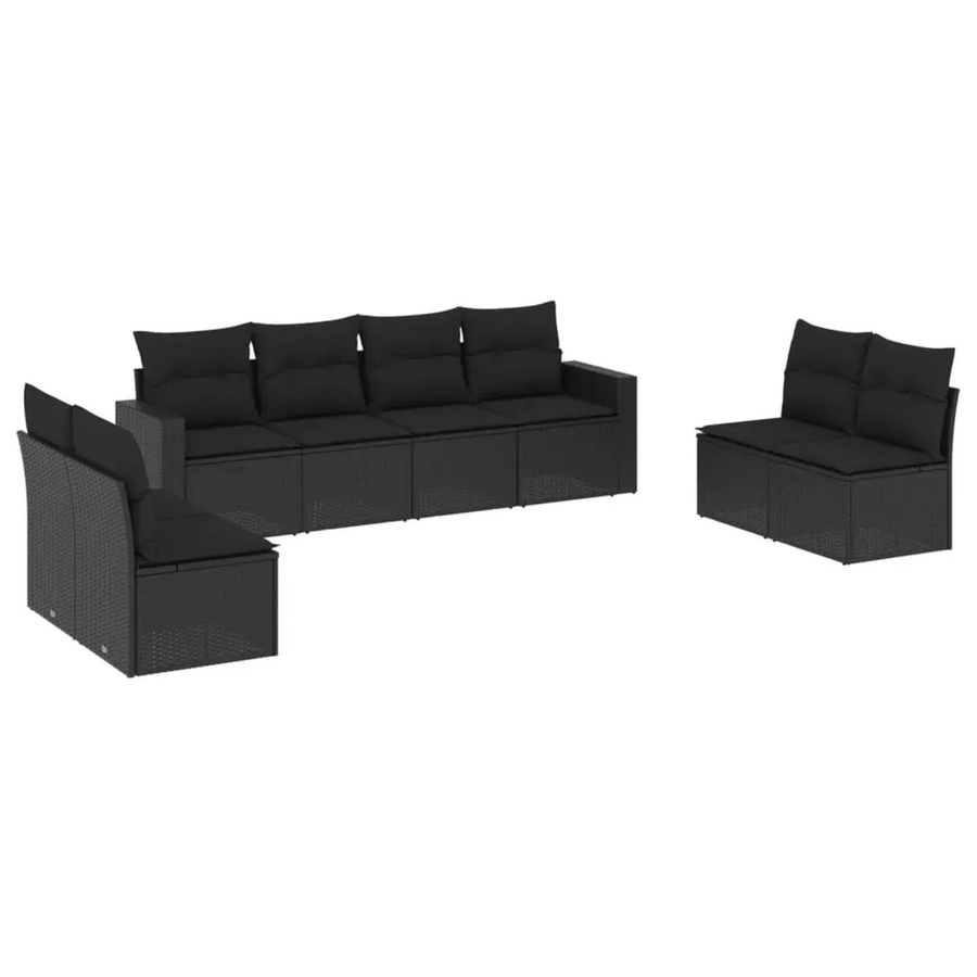 vidaXL 8-teilige Garten-Sofagarnitur in L-Form aus schwarzem Poly-Rattan mit Sitz- und Rückenkissen - Bild 2