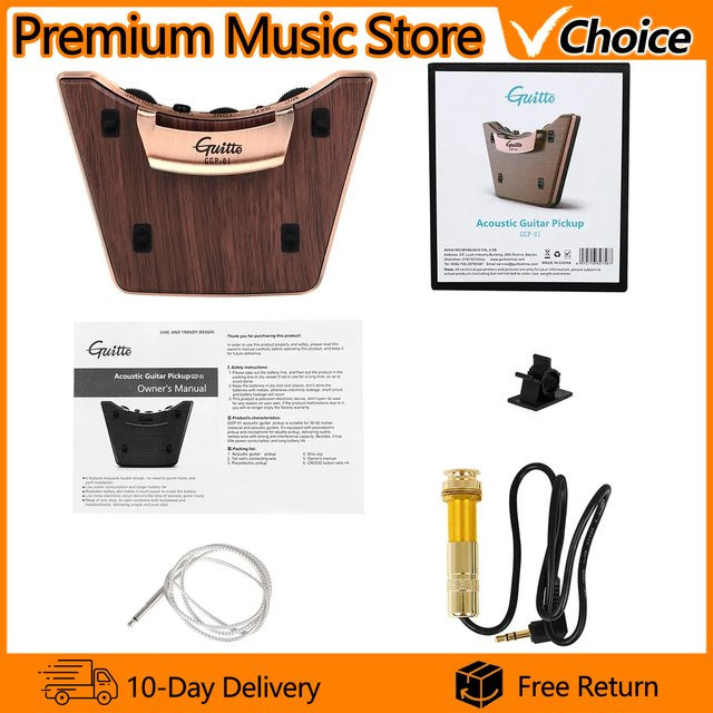 Guitto Gitarren-Tonabnehmer GGP-01 in Braun mit Piezo und Mikrofon für klassische 36-42 Zoll Akustikgitarren und Dual-Tonabnehmermodi - Bild 1