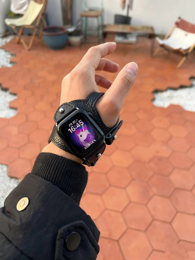 iwujiao Uhrenarmband Leder, Schwarz, Unisex, für Apple Watch - Bild 3
