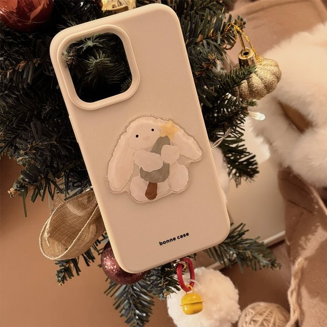 MUQGEW Stoßfeste Silikon Handyhülle mit 3D-Häschen-Design und Anhänger für iPhone 12 bis 16 Pro Max Plus, Farbe: Weiß - Bild 1