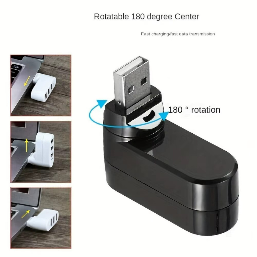 USB 2.0 Mini Hub 3-Port Splitter Adapter für Laptop und PC, Schwarz - Bild 2