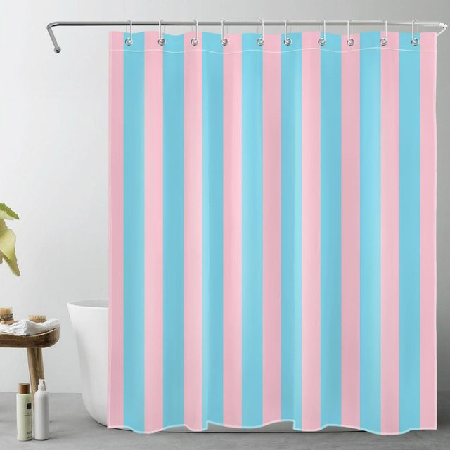 Vikama Duschvorhang mit Streifen in Rosa und Orange, wasserdicht und schimmelresistent, B: 140 cm, H: 220 cm - Bild 1