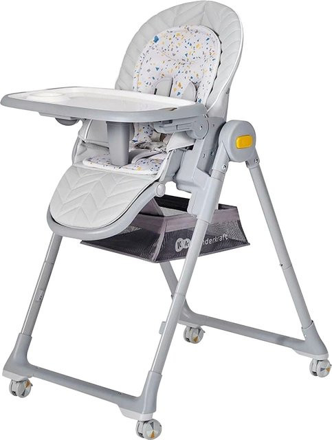 Kinderkraft Hochstuhl LASTREE in Grau mit Terrazzo-Design, inklusive Polster und Rollen - Bild 1