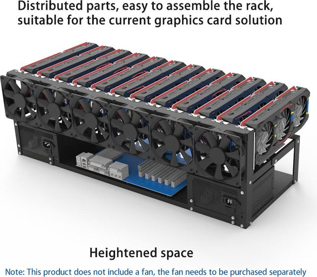 Open Frame Mining Rig GPU-Halterung für 6/8/12 Grafikkarten mit Dual Power Supply Unterstützung und Kühlung in Schwarz - Bild 1