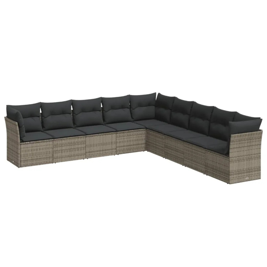 vidaXL 9-tlg Garten-Sofagarnitur in L-Form aus grauem Poly-Rattan mit Sitzkissen und Rückenkissen sowie Stauraum - Bild 2
