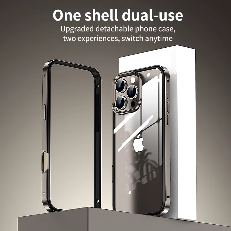 NYFundas Wüsten Titan Metall Bumper Fall Abdeckung für iPhone 16 Pro Max 15 Pro 14 Pro 13 Pro 12 Pro in Silber und Schwarz - Bild 2