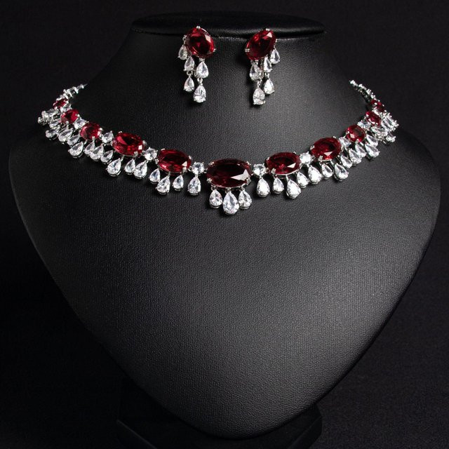 YIRAN Schmuck-Set Halskette, Ohrring, Kupfer, Zirkonia, Schwarz, Damen - Bild 1