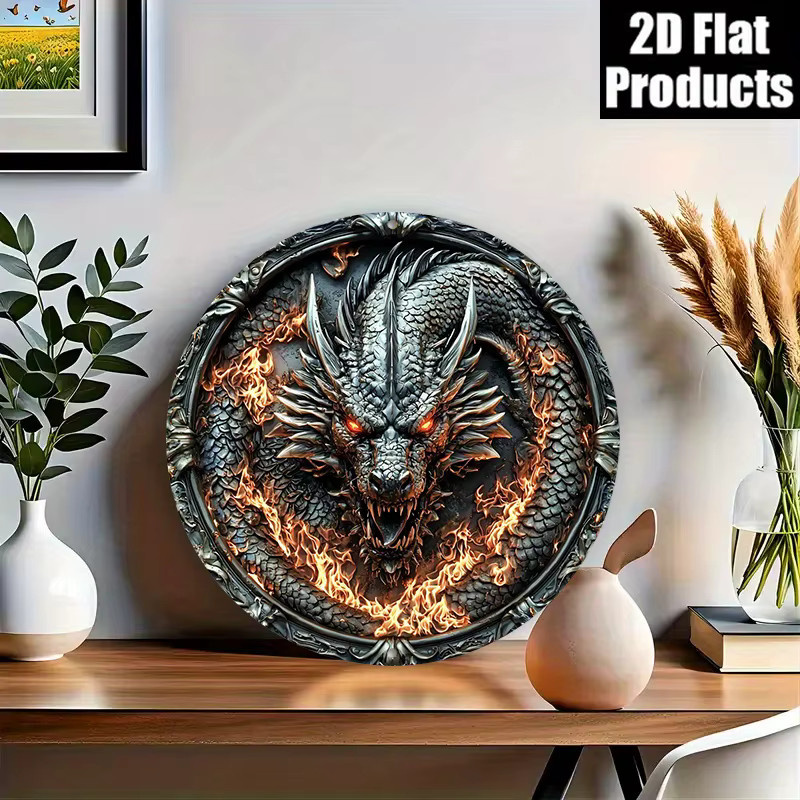 CIFBUY Metall-Wandkunst Fierce Dragon Fantasy Eisenplakette Vintage Design, Mehrfarbig, Durchmesser: 20,32 cm - Bild 3