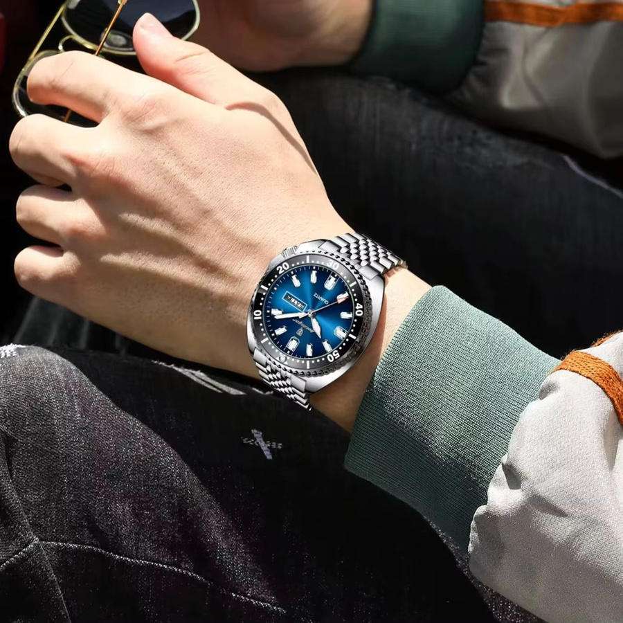 POEDAGAR Armbanduhr Quarz, Edelstahl, Blau, Herren - Bild 5