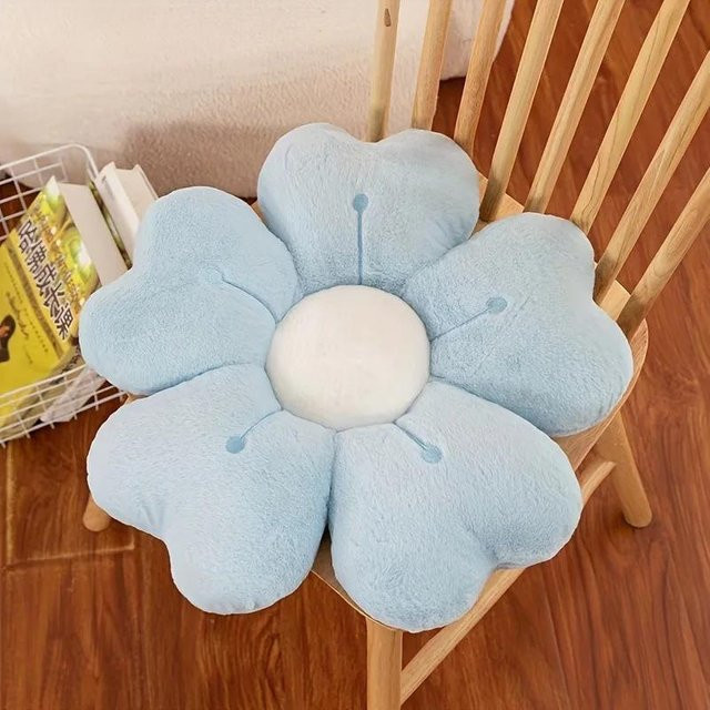 Yiran Health & Beauty Blumenförmiges Plüschkissen in Blau, rundes Dekokissen aus Polyester - Bild 1