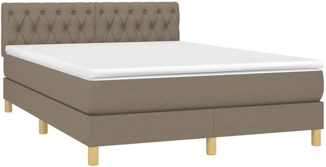vidaXL Boxspringbett mit Matratze und LED-Unterbettbeleuchtung in Taupe, Hybrid-Bett mit USB-Ladeport und Taschenfederkern, B/T: 140 x 190 cm - Bild 1