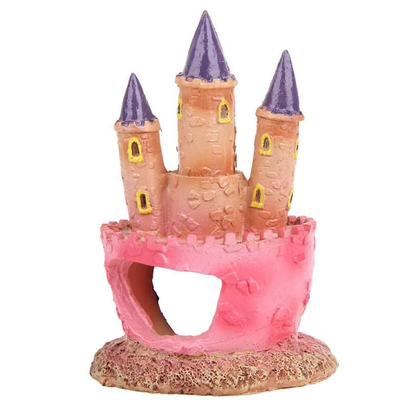 Otmagelu Aquarium Dekoration Schloss und Turm aus Harz in Pink und Multicolour für Fische als Versteck und Zubehör - Bild 3