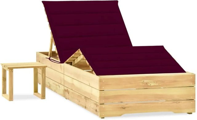 vidaXL Garten-Sonnenliege aus imprägniertem Kiefernholz mit Tisch und wetterfesten Auflagen in Braun, Rot oder Grün - Bild 1