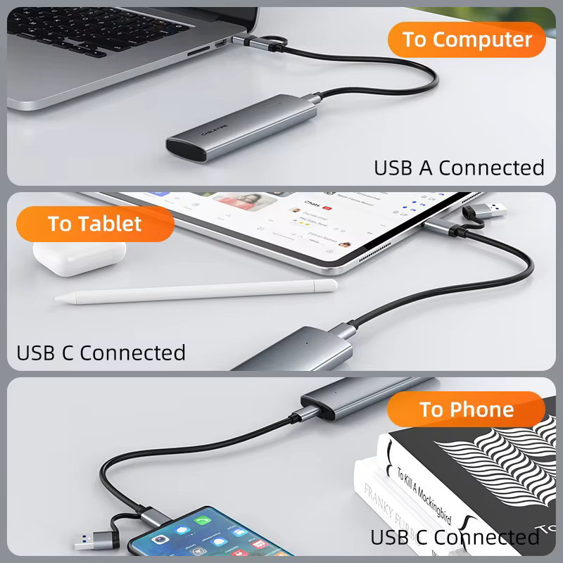 CABLETIME USB-C NVMe PCIe SSD-Gehäuse Gen2 10Gbps M.2 Adapter für NVMe PCIe NGFF SATA Festplatten - Bild 5
