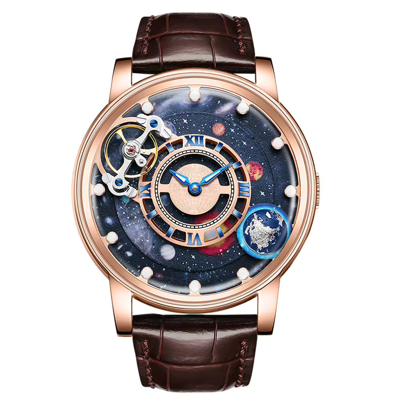 HANBORO Armbanduhr Automatik, Edelstahl, Roségold, Blau, Herren - Bild 2