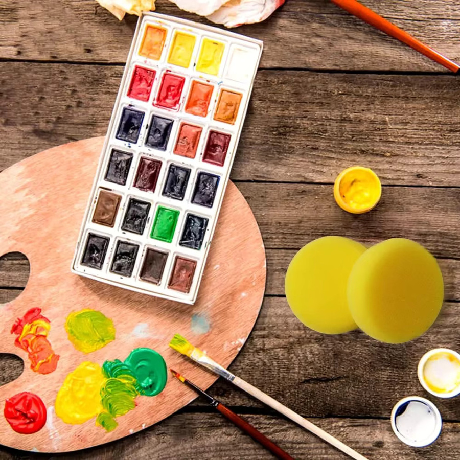 12 Stück Runde Synthetische Künstlerschwämme in Gelb für Malerei, Aquarell und Keramikarbeiten - Bild 2