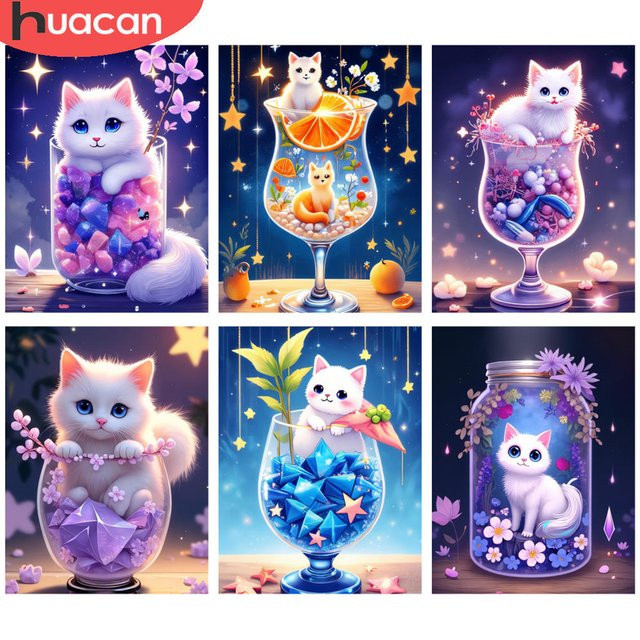 HUACAN Diamantmalerei Set mit skurriler Katze im Kristallglas, 5D-DIY-Dekoration in Multicolour, B/H: 30 x 20 cm - Bild 1