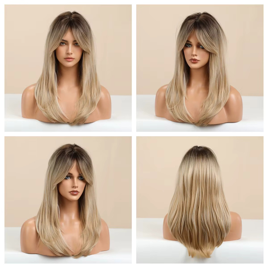 CharmSource Blonde Ombre-Synthetik-Perücke, goldbraun, lang, gerade, Damen - Bild 3