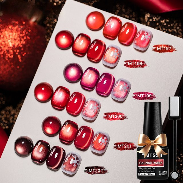 Mtssii Katzen-Magnet-Gel-Nagellack-Set, Schimmernd, Rot Rosa - Bild 1