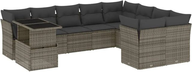 vidaXL 10-tlg Garten-Sofagarnitur aus Poly Rattan mit Kissen in Grau - Bild 1