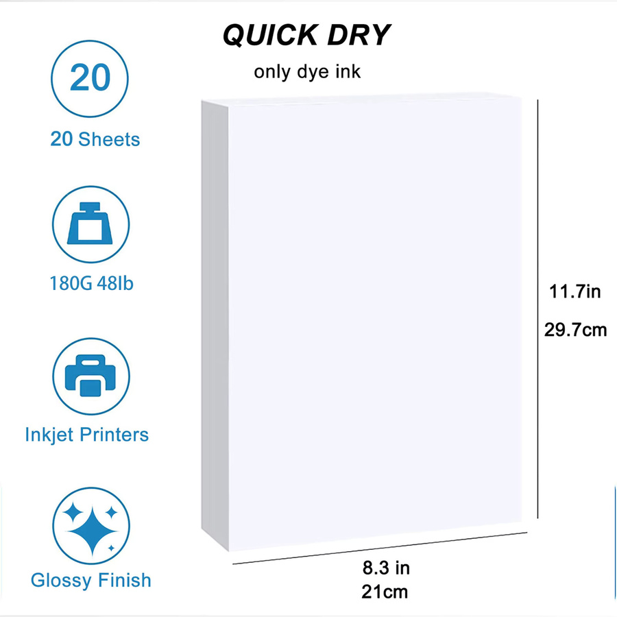 20 Blatt Fotopapier A4 180 g/m2 einseitig glänzend für Tintenstrahldrucker - Bild 2