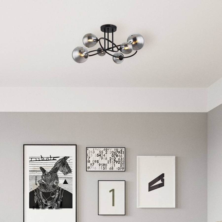 Globo LED-Deckenleuchte Rauch in Mattschwarz aus Glas und Metall mit 6 Brennstellen, B/H/T: 59 x 35 x 62 cm - Bild 2