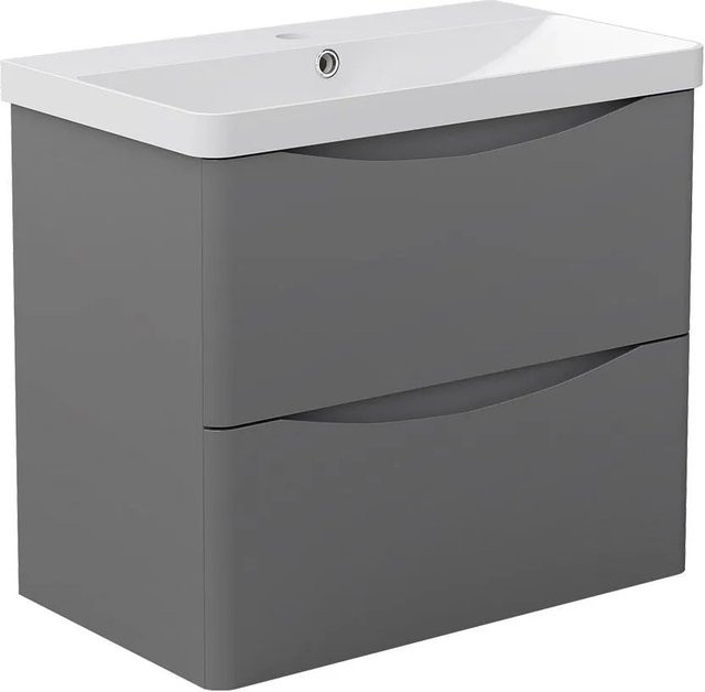 AICA Badmöbel Smiely Waschtisch mit Unterschrank in Anthrazit Hochglanz, 2-teiliges Set mit Mineralguss-Waschtisch und Softclose-Schubladen, Breite: 60 cm - Bild 1
