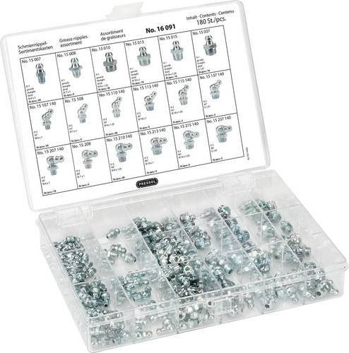 Pressol Schmiernippel-Sortimentskasten, 180 Stück, Silber, Breite: 21,5 cm - Bild 1