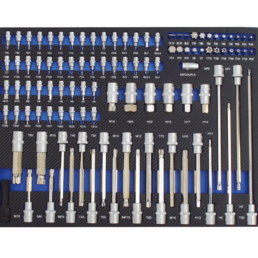 TRUTZHOLM Profi Werkstattwagen Einlage mit 102-teiligem Stecknuss Sortiment aus Schaum, Blau, B: 52 cm, T: 40 cm - Bild 2