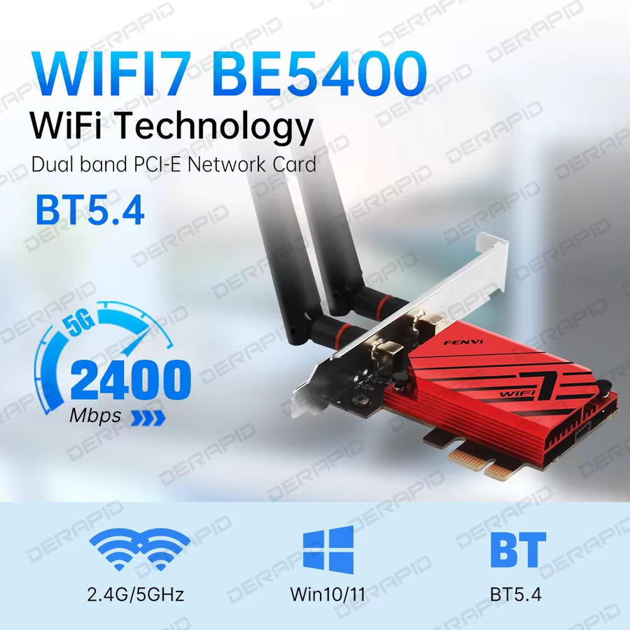 DERAPID WiFi 7 PCIe Netzwerkkarte mit Bluetooth 5.4, Tri-Band Wireless-Adapter 5400Mbps für 2,4G, 5G und 6GHz, kompatibel mit Windows 10 und Windows 11 - Bild 4