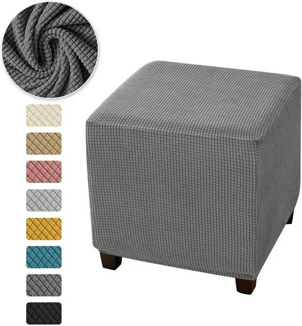 Elastische Hockerbezüge von Yiran Furniture aus Polarfleece in Grau für quadratische Fußhocker und Poufs - Bild 1