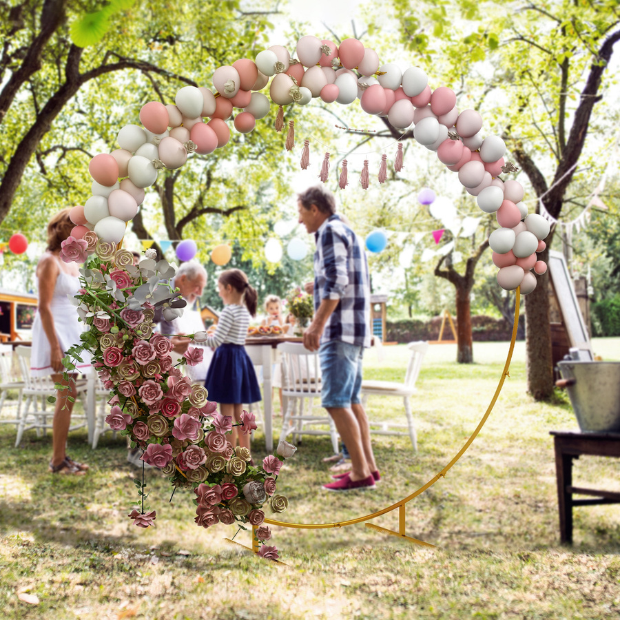 Outsunny Dekorations-Kit runder Gartenbogen aus goldfarbenem Stahl für Hochzeiten und Partys, Höhe: 224 cm - Bild 2