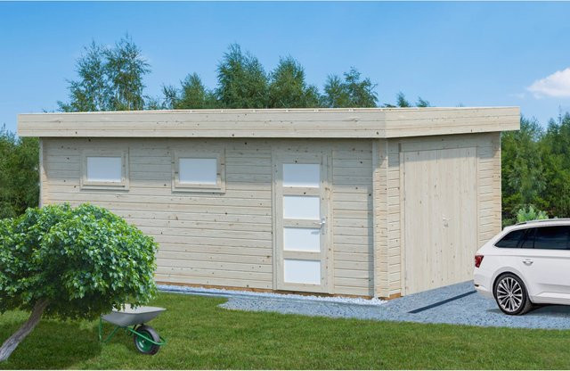Palmako Garage Rasmus aus Fichtenholz mit Holztor und Fenstern in Weiß, B/T/H: 420 x 598 x 253 cm - Bild 1