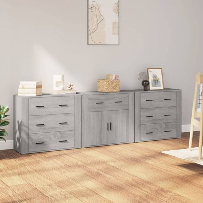 Set aus 3 Sideboards von vidaxl in Grau aus Holzwerkstoff im modernen Design - Bild 1