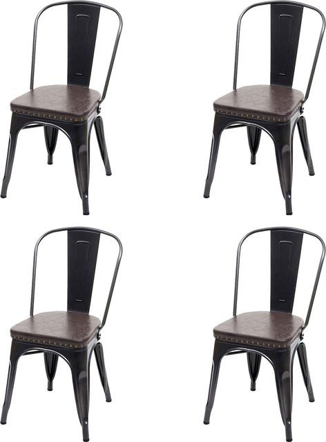 4er-Set MCW Esszimmerstühle H10e im Chesterfield-Design aus Kunstleder und Metall, schwarz-braun, stapelbar - Bild 1