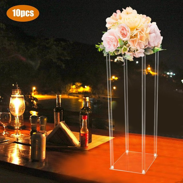 BYMAOCAR 10er Set Transparente Acryl-Blumenständer Rechteckige Bodenvasen mit Teller für Hochzeit und Party Höhe: 80 cm - Bild 1