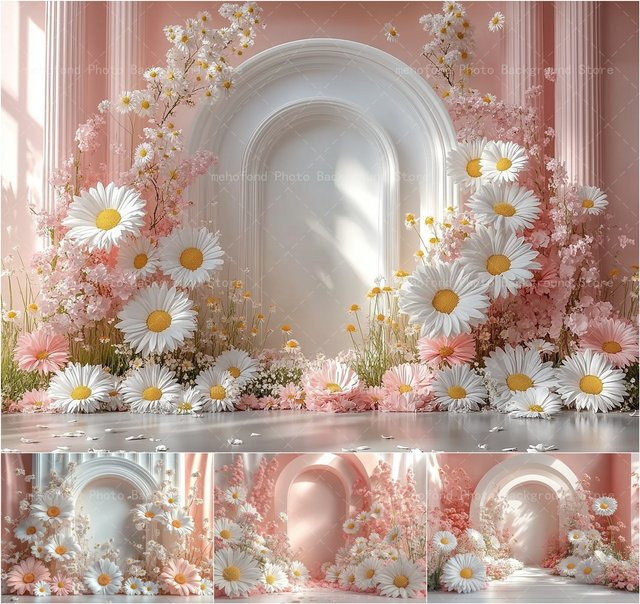 Mehofond Fotografie-Hintergrund mit Frühlingsblumen und Gänseblümchen für Kinder- und Familienporträts - Bild 1