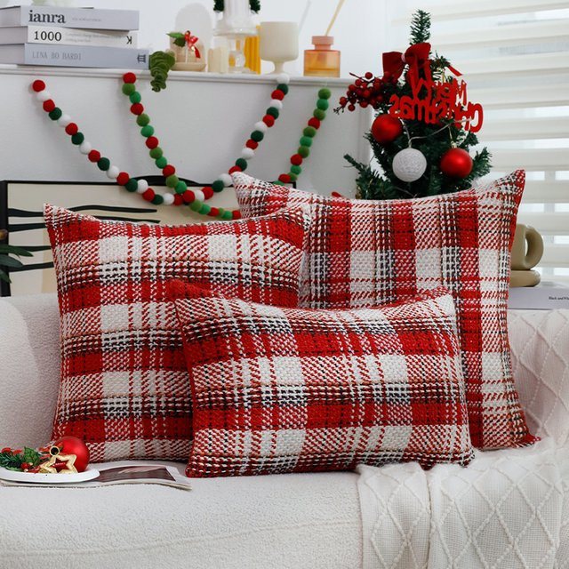 Dekorativer Kissenbezug CANIRICA Weihnachten rot kariert Strickoptik B/H: 30 x 30 cm - Bild 1