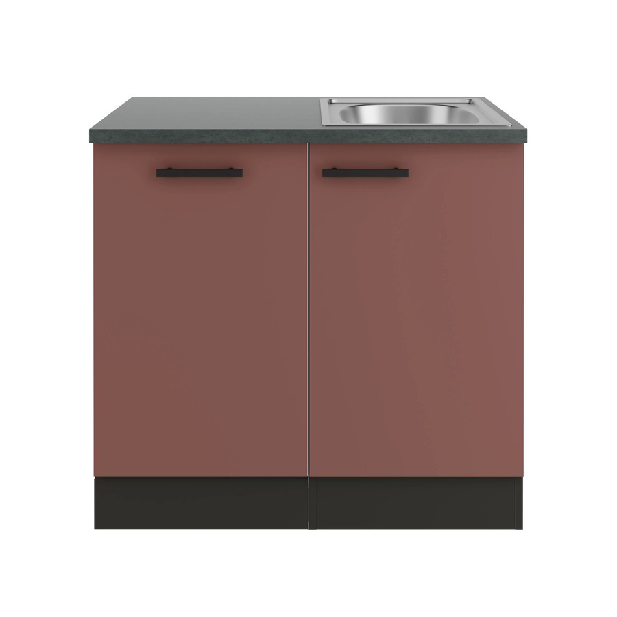 OPTIFIT Nizza407 Küchen-Spülenschrank-Set in Rostrot mit modernem Design und Edelstahl-Elementen - Bild 2