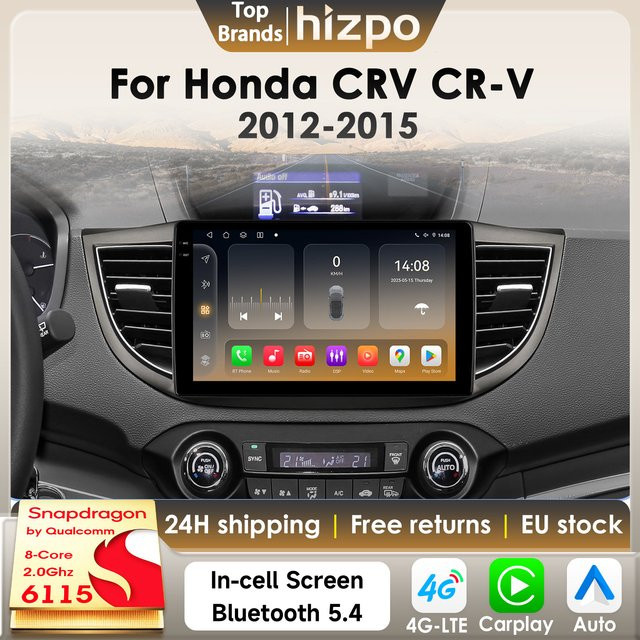 Hizpo 2Din Android 14 Autoradio für Honda CRV 2012–2016 mit Qualcomm Snapdragon 6115 Prozessor, AI Auto Multimedia, GPS und 4G Carplay in Schwarz - Bild 1