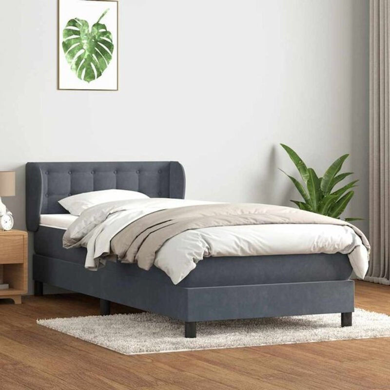 vidaxl Boxspringbett mit Matratze aus Samt in Dunkelgrau, B/T/H: 80 x 210 cm - Bild 1