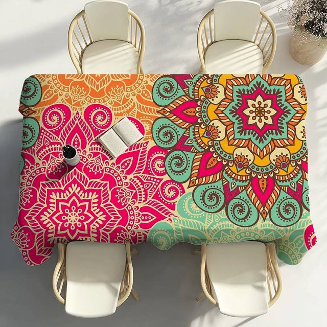 Fancy Style Studio Boho Tischdecke mit buntem Blumenmuster, wasserabweisend und fleckenabweisend, B/T: 160 x 240 cm, Mehrfarbig - Bild 1