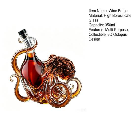 Elyra 3D Oktopus Whiskey-Karaffe aus Glas in Blau, 350 ml dekorative Spirituosenflasche für deine Hausbar - Bild 6