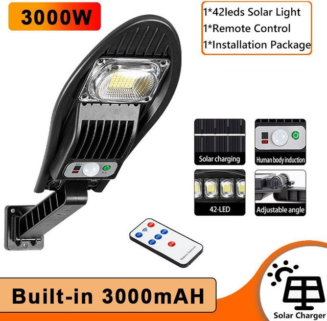 Vieruodis Solar-Straßenlampe A-3000W mit 168 LED, wasserdichte Solar-Wandlampe für den Garten in Grau, mit Bewegungssensor, Fernbedienung und dimmbarer Funktion - Bild 1