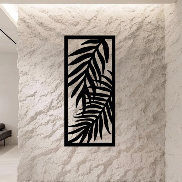 CIFBUY Palmenblatt Wandkunst aus Metall in Schwarz und Gold, tropische Skulptur zur Wandmontage für Wohnzimmer und Außenbereich - Bild 1