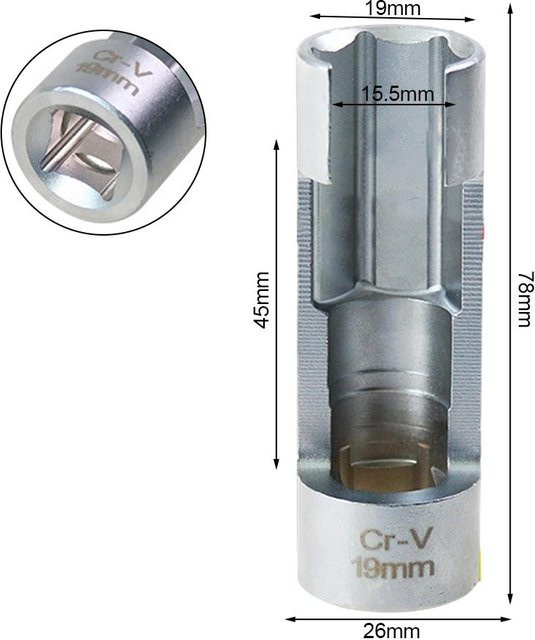 DAZZLEEX Steckschlüssel für Diesel-Einspritzdüsenrohre und Sauerstoffsensoren in Silber mit Sechskantöffnung und Entfernungshülse - Bild 1