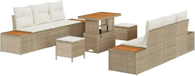 vidaXL Garten-Sofa-Set aus Poly-Rattan in Beige mit 9-teiligem Set inklusive Kissen und Tisch - Bild 1