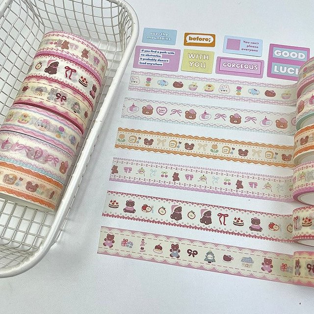 MINKYS Kawaii Washi Tape Set mit Bär-Motiv, 6er Pack, Mehrfarbig - Bild 1