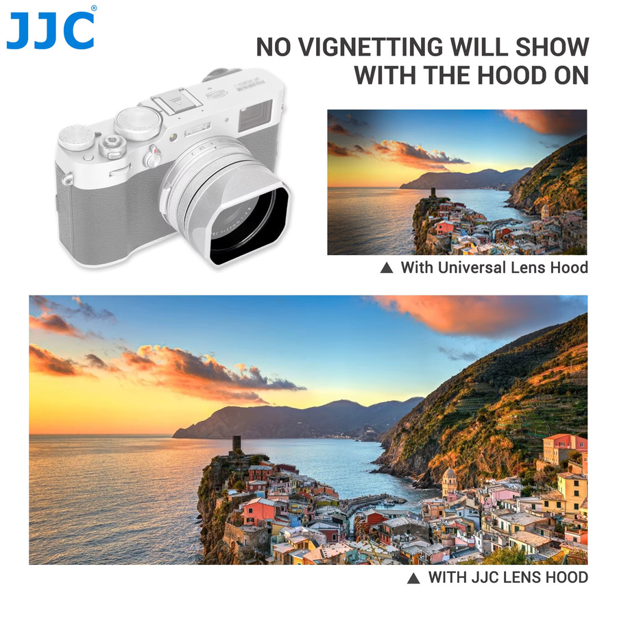 JJC Metall-Quadrat-Gegenlichtblende mit Adapterring und Objektivkappe für Fujifilm X100VI und X100V in Silber - Bild 5