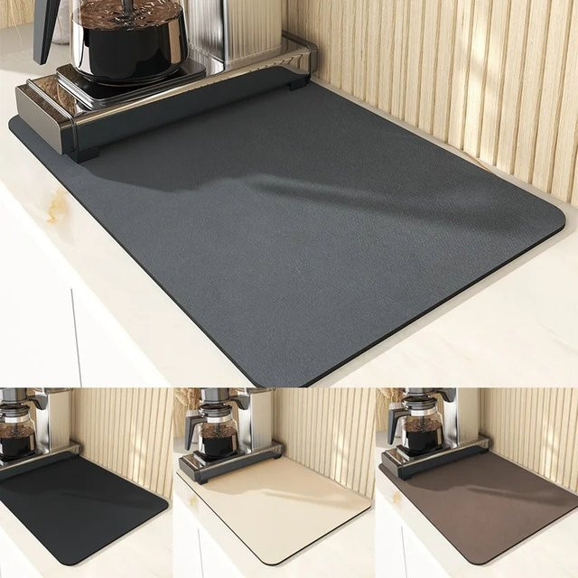 VIKAMA Moderne Minimalistische Geschirrmatte in Grau: Saugfähige und schnelltrocknende Abtropfmatte für die Küche, Kaffeemaschine und Arbeitsplatten - Bild 1
